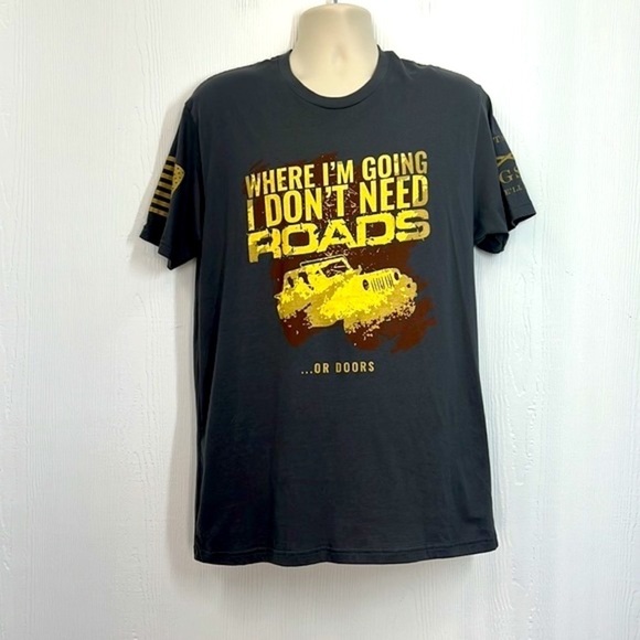 Grunt Style - Where I’m Going I Don’t Need Roads Or Doors Gray T Shirt Large - Picture 2 of 11